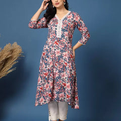 Women Floral Print Viscose Rayon A-line Kurta