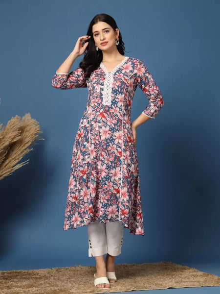 Women Floral Print Viscose Rayon A-line Kurta