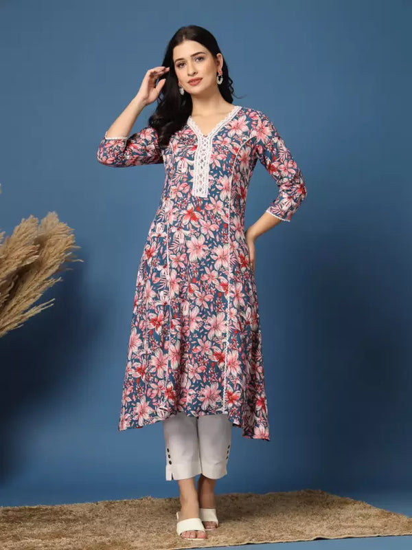 Women Floral Print Viscose Rayon A-line Kurta