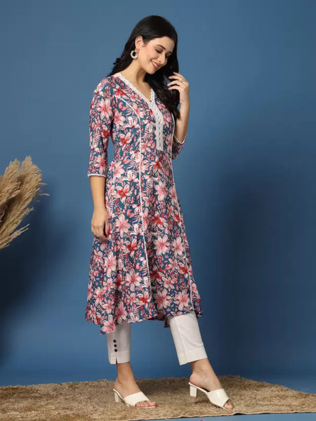 Women Floral Print Viscose Rayon A-line Kurta