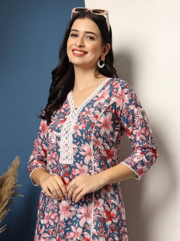 Women Floral Print Viscose Rayon A-line Kurta